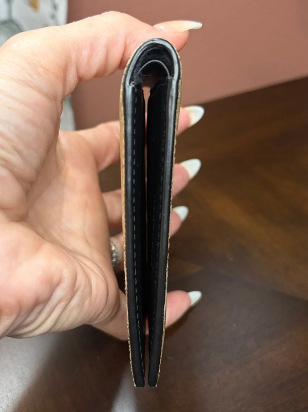 Burberry Beige Plaid Bifold Wallet with Black and Red Accents